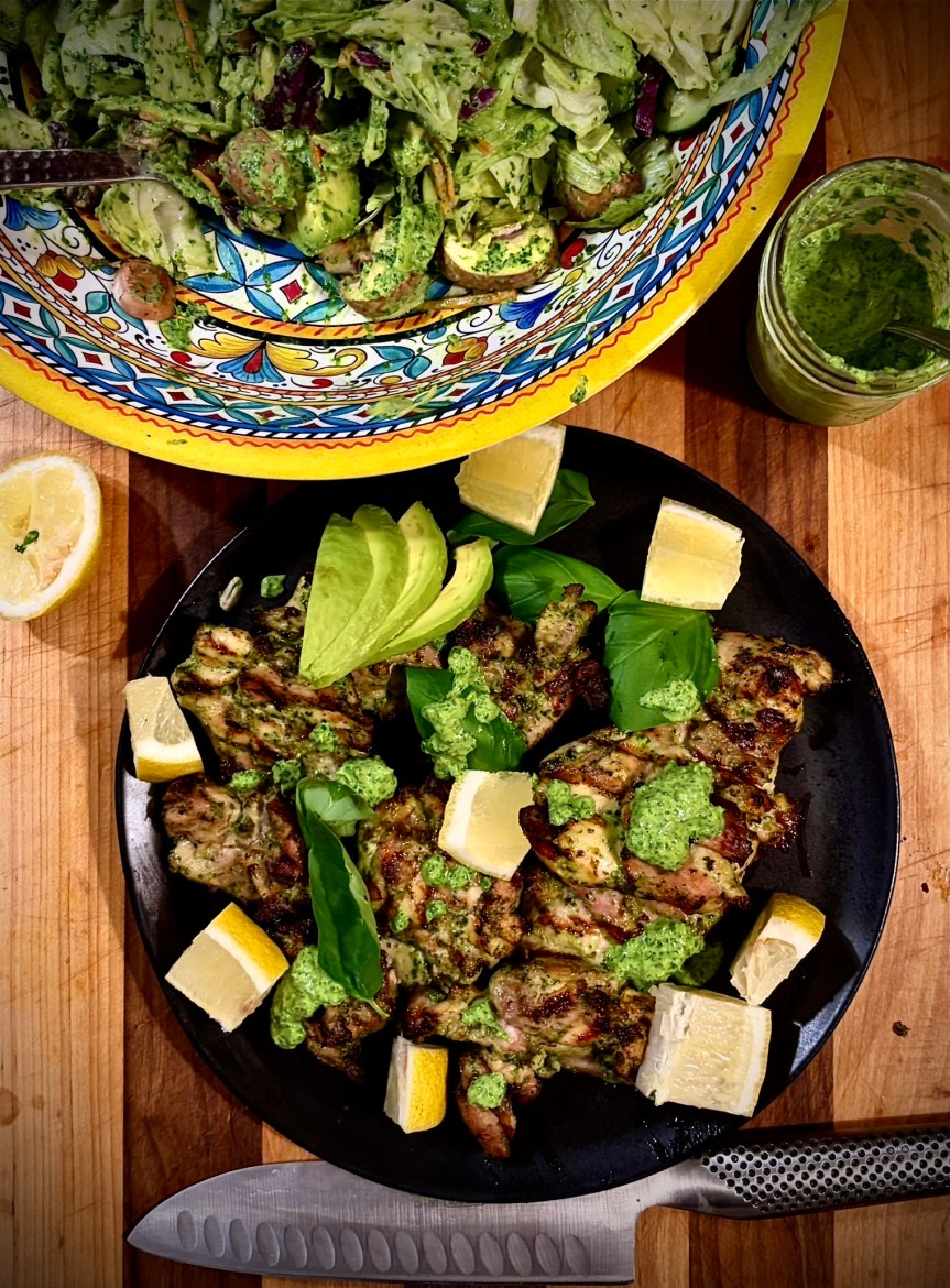 Grilled Chicken Thighs; Summer Salad; Jalapeño Green Goddess&nbsp;Dressing